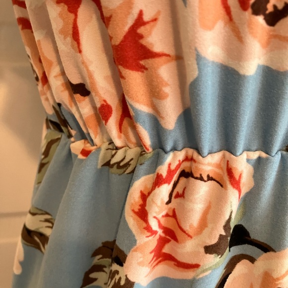 Hot Kiss baby blue pink floral high low stretchy dress off shoulder midi S - Picture 4 of 12